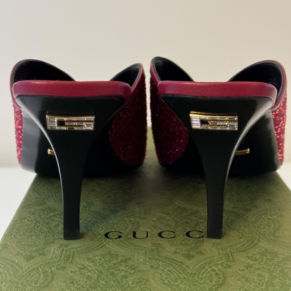 size 38.5G - Gucci GG Crystal 75mm Heeled Sandal Cherry Red slide - Picture 3 of 8